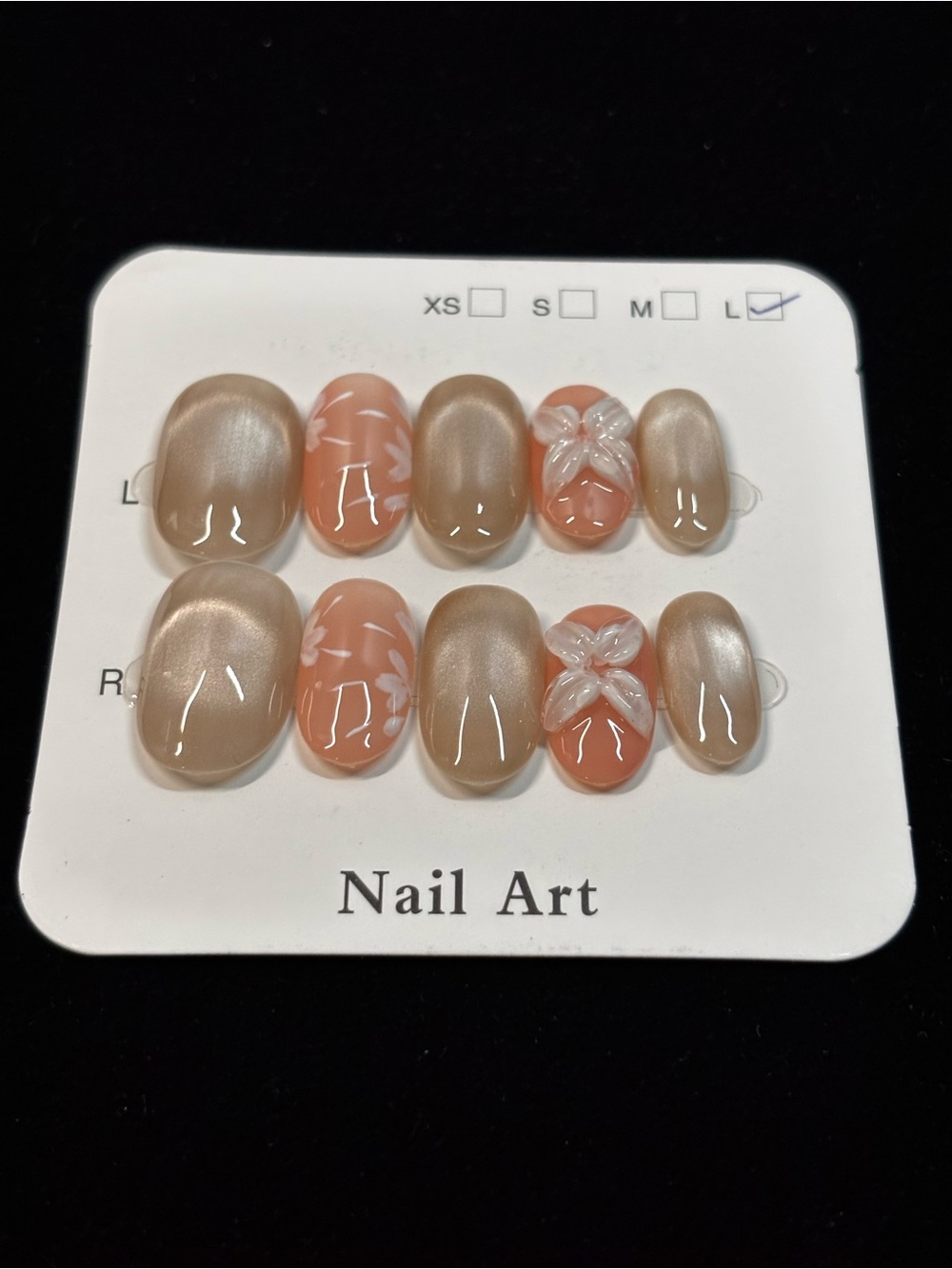 Peach & Pearl Press-On Nail Set with Floral Accent